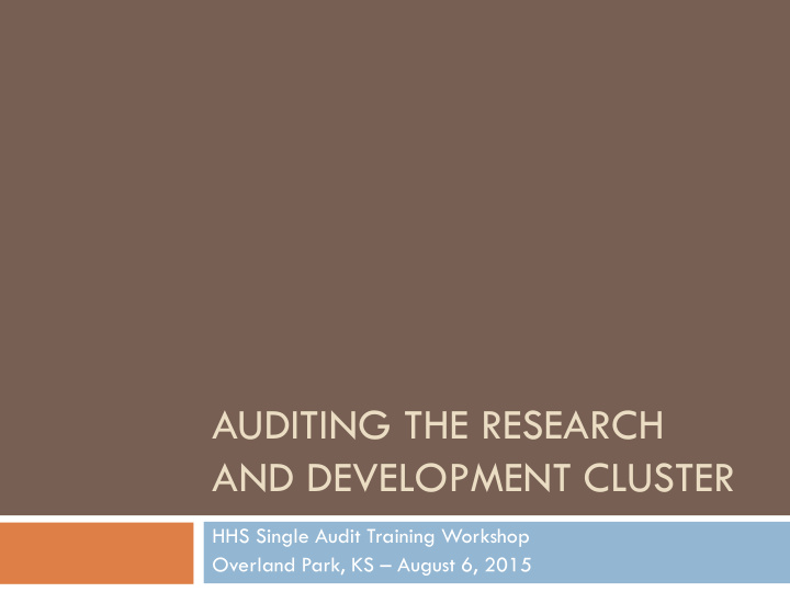 auditing the research and development cluster