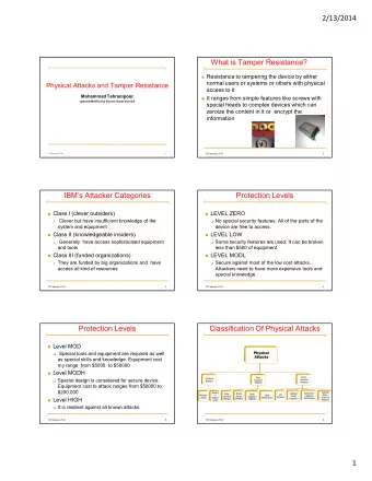 2/13/2014  What is Tamper Resistance?  Resistance to tampering the device by either  normal