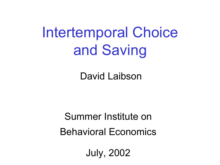 intertemporal choice and saving