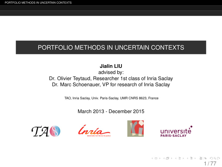 portfolio methods in uncertain contexts