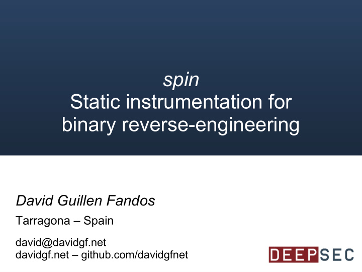 spin static instrumentation for binary reverse engineering