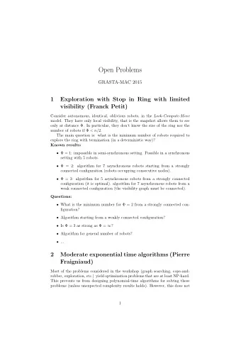 Open Problems  GRASTA-MAC 2015  1  Exploration with Stop in Ring with limited  visibility (Franck