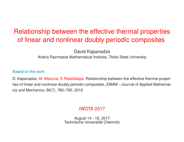relationship between the effective thermal properties of