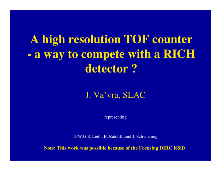 a high resolution tof counter a way to compete with a