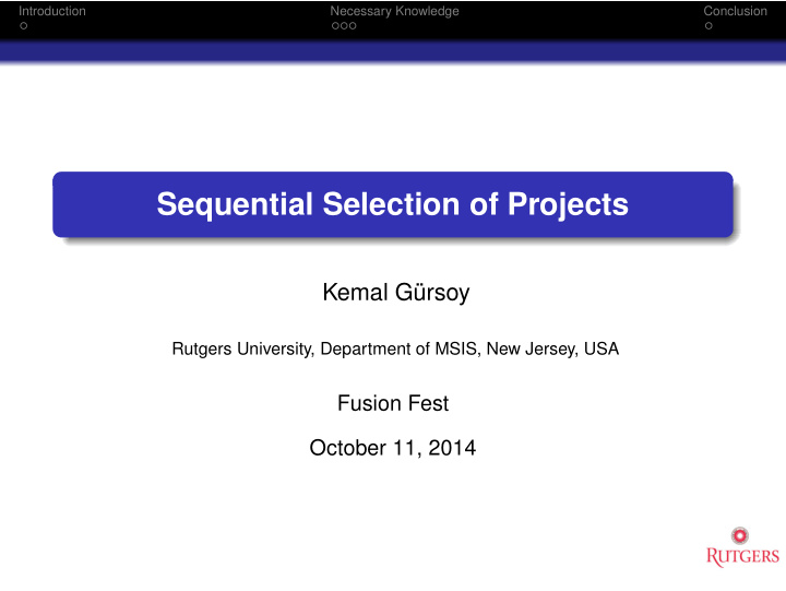 sequential selection of projects
