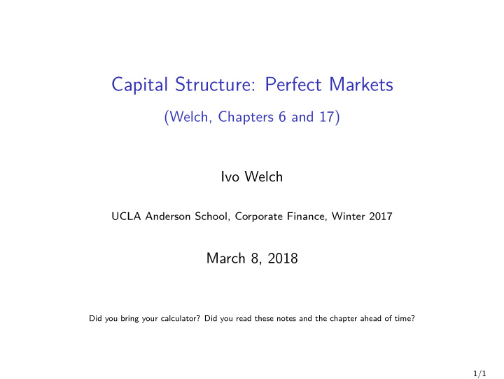 capital structure perfect markets