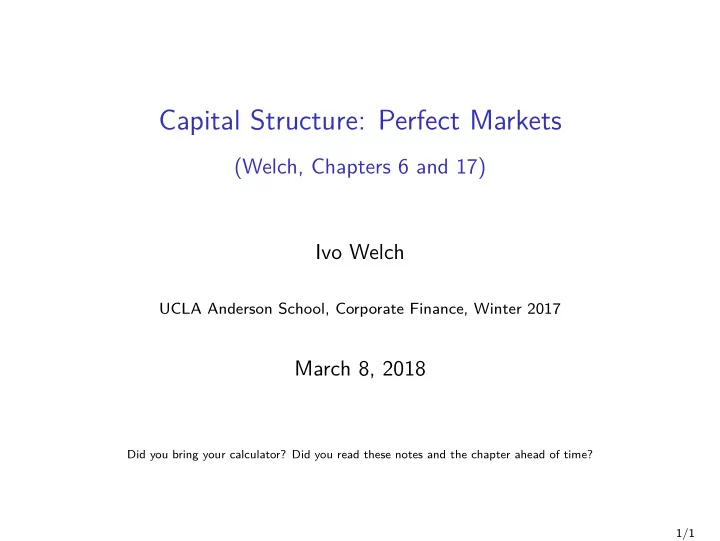 capital structure perfect markets