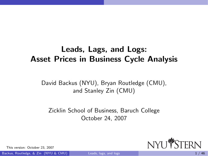 leads lags and logs asset prices in business cycle