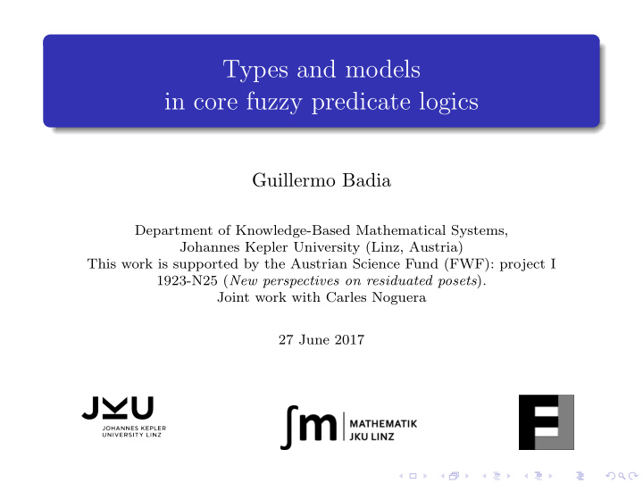 types and models in core fuzzy predicate logics