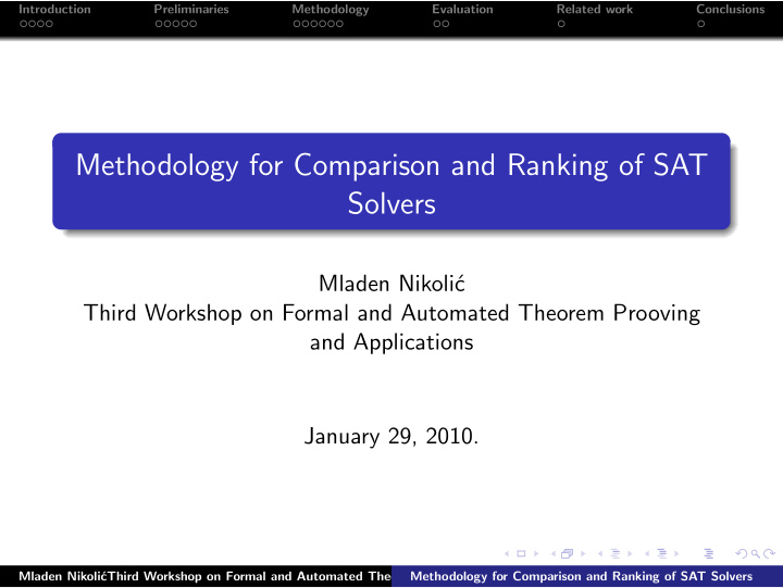 methodology for comparison and ranking of sat solvers
