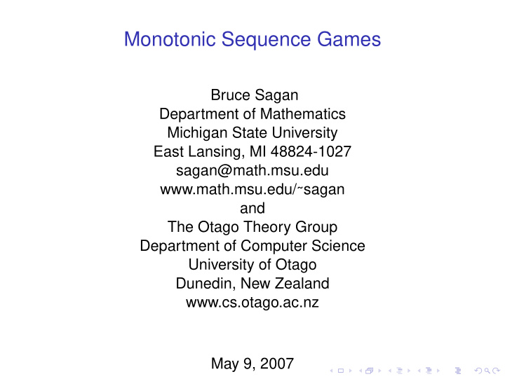 monotonic sequence games