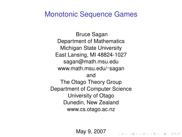 monotonic sequence games