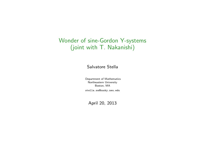wonder of sine gordon y systems joint with t nakanishi
