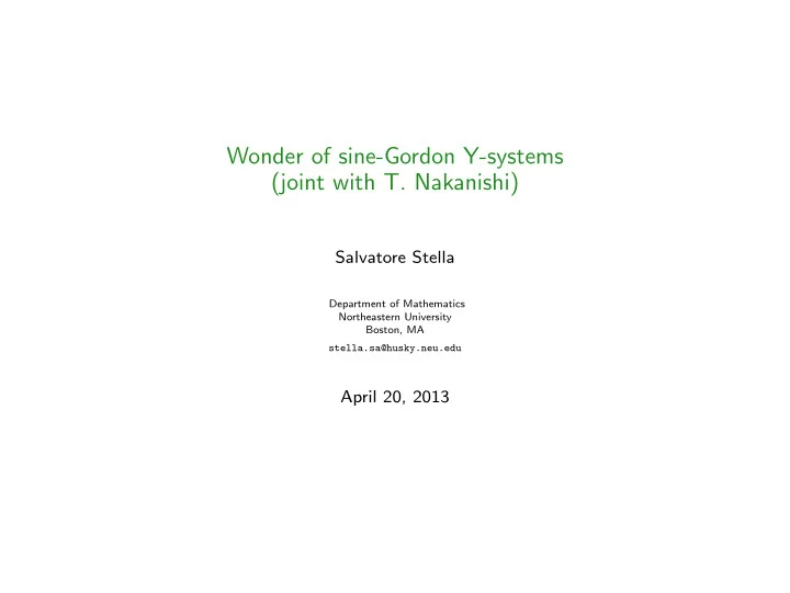 wonder of sine gordon y systems joint with t nakanishi