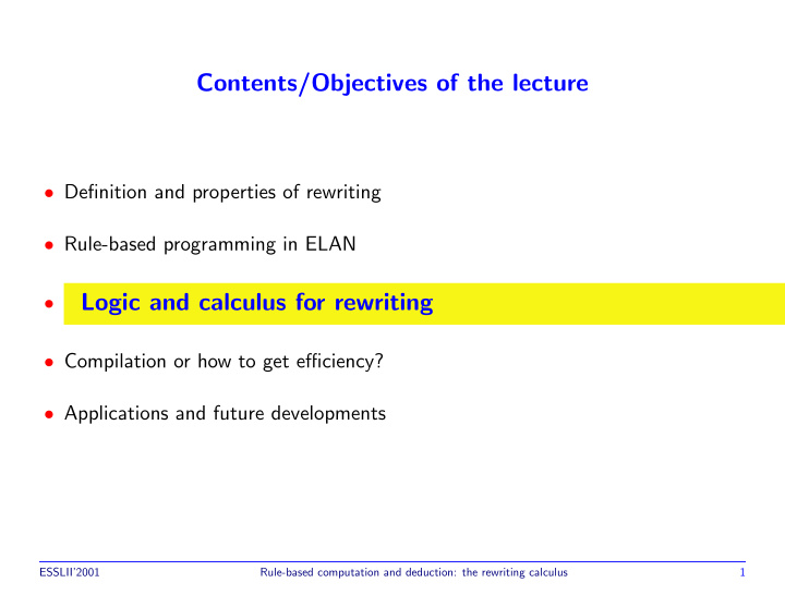 contents objectives of the lecture