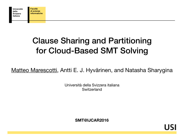 clause sharing and partitioning for cloud based smt
