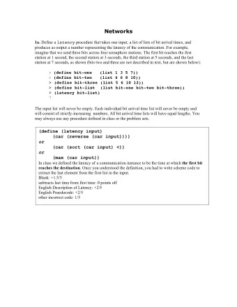 Networks 1a. Define a latency procedure that takes one input, a list of lists of bit arrival times,