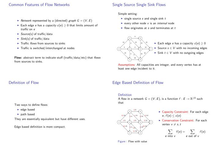 common features of flow networks single source single