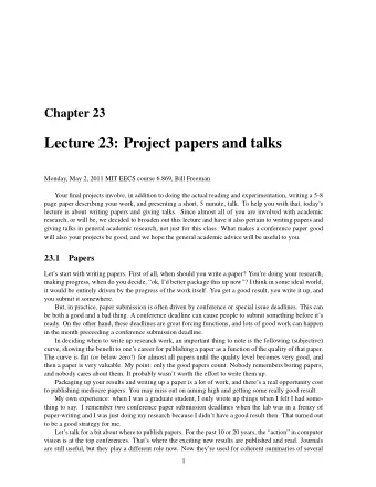 Lecture 23: Project papers and talks  Monday, May 2, 2011 MIT EECS course 6.869, Bill Freeman  Your