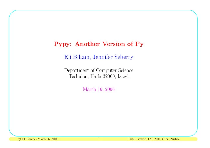 pypy another version of py eli biham jennifer seberry