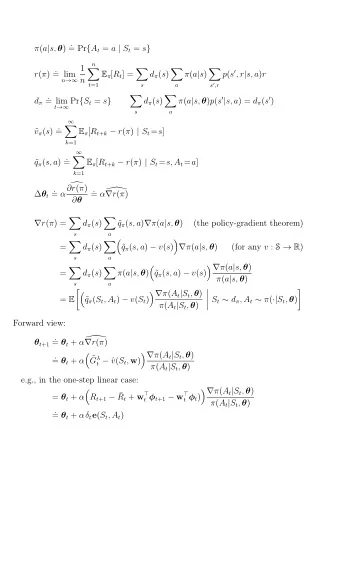 ( a | s,  ) . = Pr { A t = a | S t = s }  n          1 r (  ) . p ( s  , r |