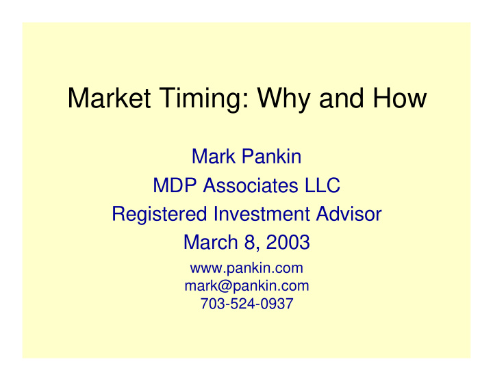 market timing why and how