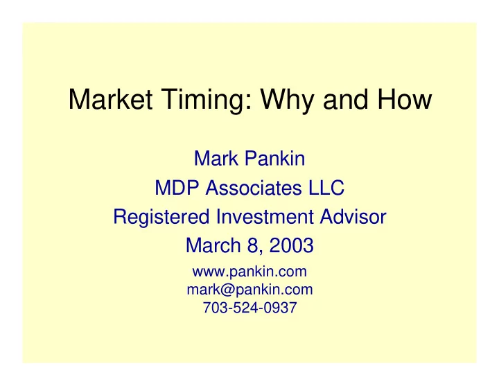 market timing why and how