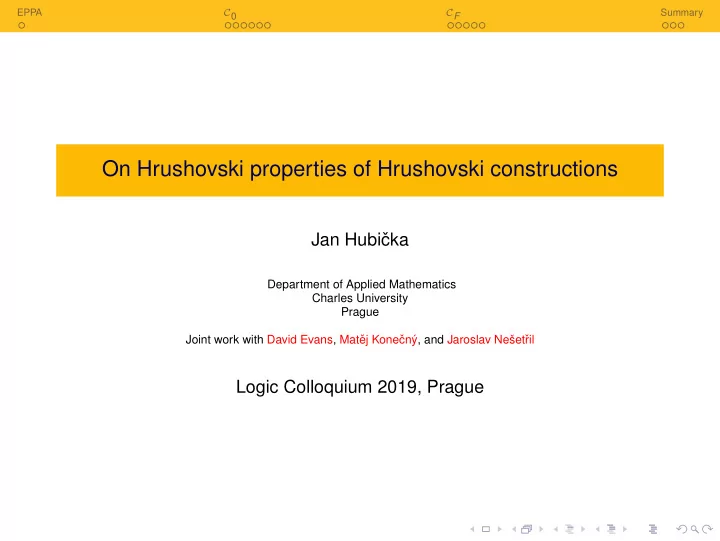 on hrushovski properties of hrushovski constructions