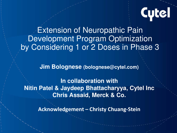 extension of neuropathic pain development program