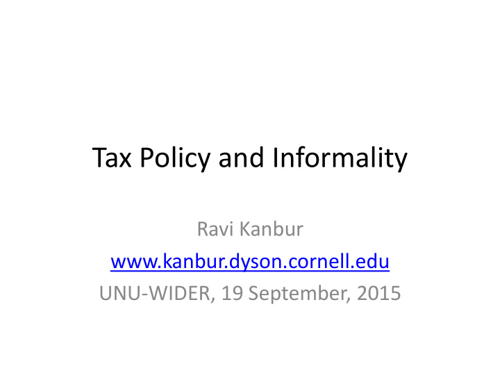 tax policy and informality