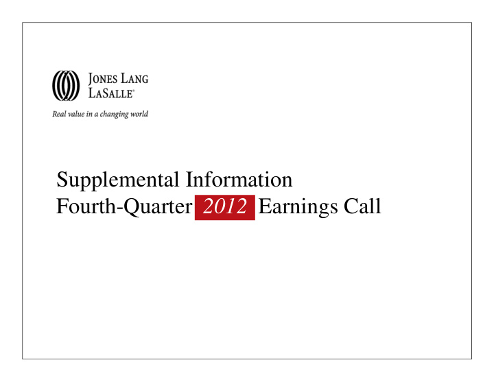 supplemental information fourth quarter 2012 earnings
