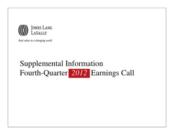 Supplemental Information  Fourth-Quarter  2012  Earnings Call  Market &amp; Financial Overview