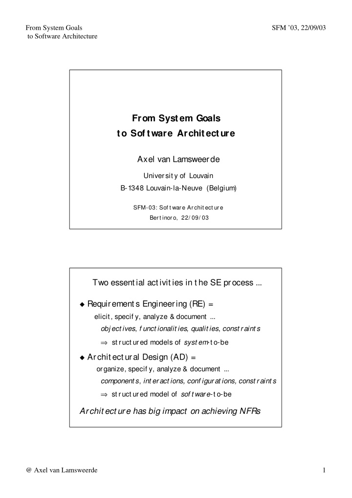 from syst em goals to sof tware architecture