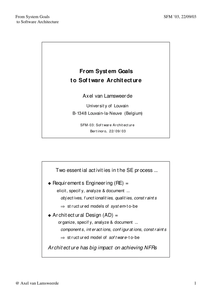 from syst em goals to sof tware architecture