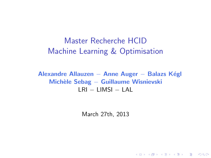 master recherche hcid machine learning optimisation