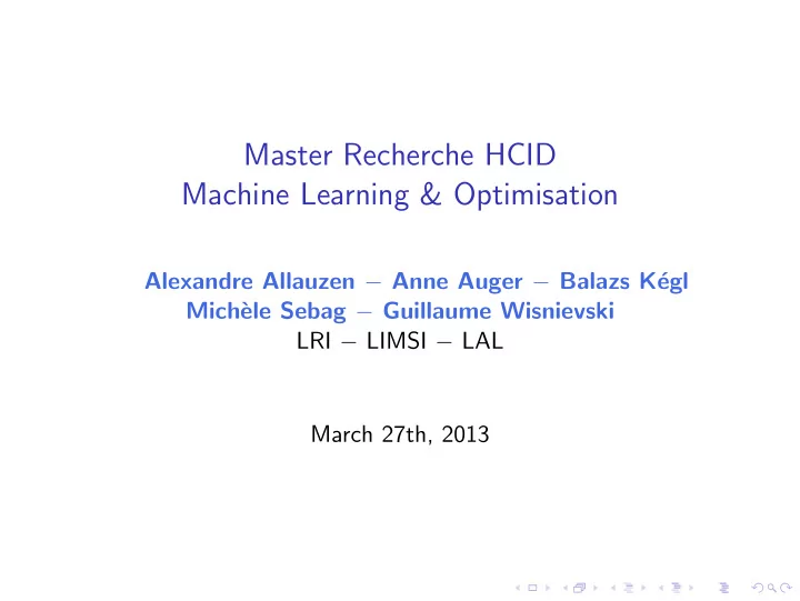 master recherche hcid machine learning optimisation