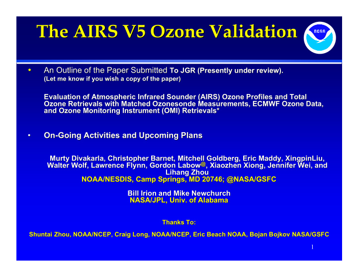 the airs v5 ozone validation the airs v5 ozone validation