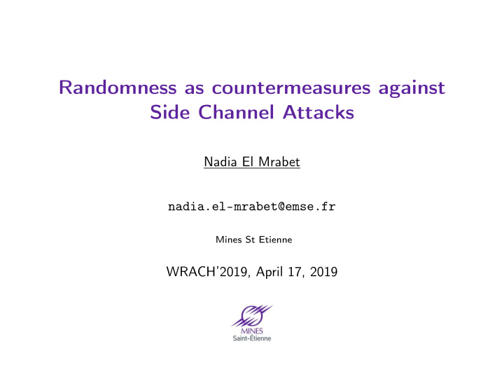 randomness as countermeasures against side channel attacks