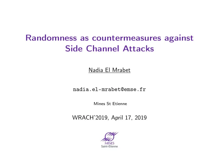 randomness as countermeasures against side channel attacks