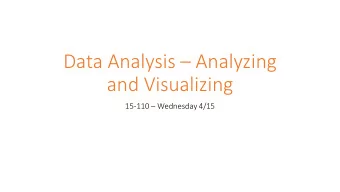 Data Analysis  Analyzing  and Visualizing 15-110  Wednesday 4/15  Learning Goals  Perform