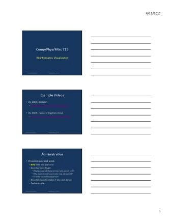 Comp/Phys/Mtsc 715  Bioinformatics Visualization  4/12/2012 Bioinformatics  Comp/Phys/Mtsc 715