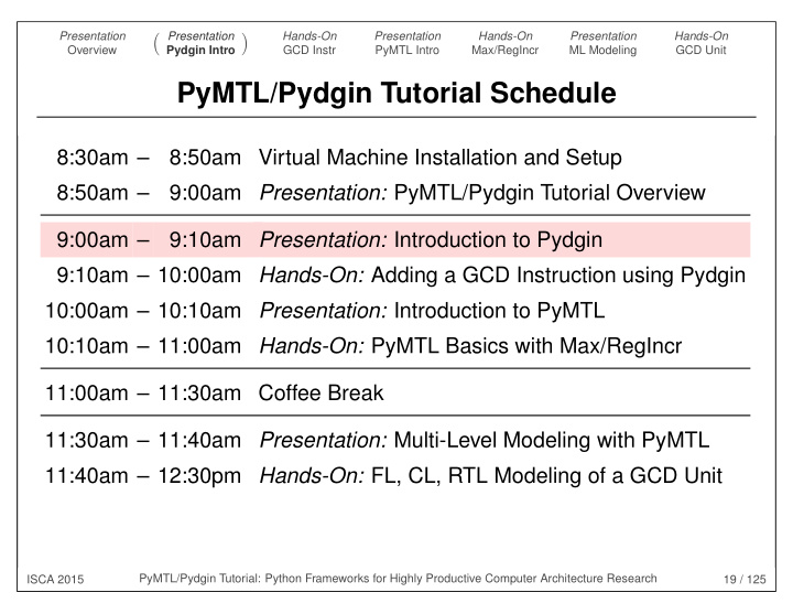 pymtl pydgin tutorial schedule