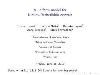 A uniform model for  Kirillov-Reshetikhin crystals Cristian Lenart 1 Satoshi Naito 2 Daisuke Sagaki