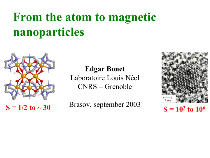 from the atom to magnetic nanoparticles