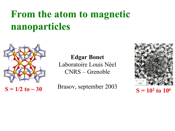 from the atom to magnetic nanoparticles