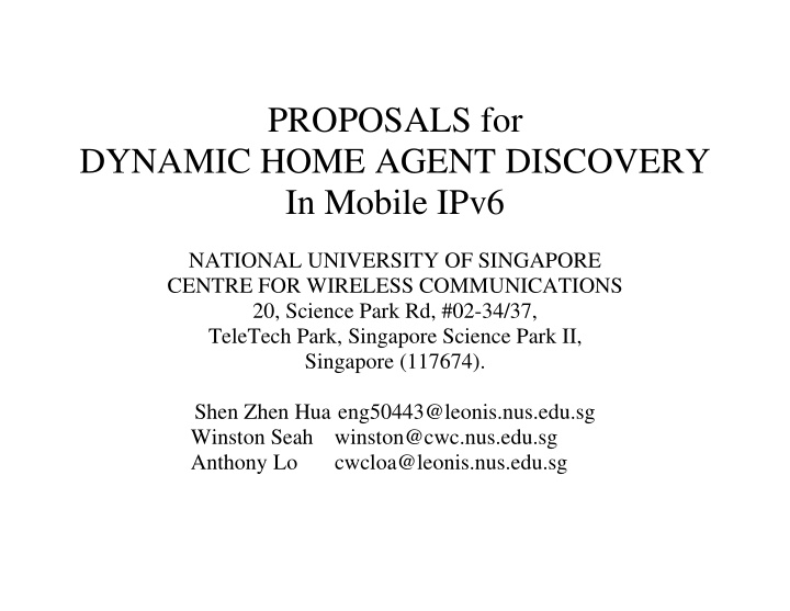 proposals for dynamic home agent discovery in mobile ipv6