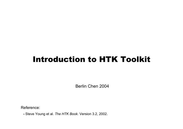 introduction to htk toolkit