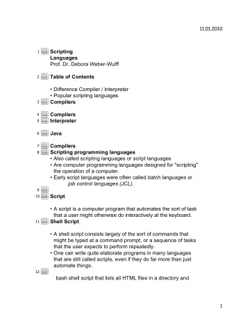 Scripting  1  Languages  Prof. Dr. Debora Weber-Wulff  Table of Contents  2  Difference Compiler