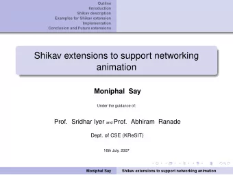Shikav extensions to support networking  animation  Moniphal Say  Under the guidance of: Prof.