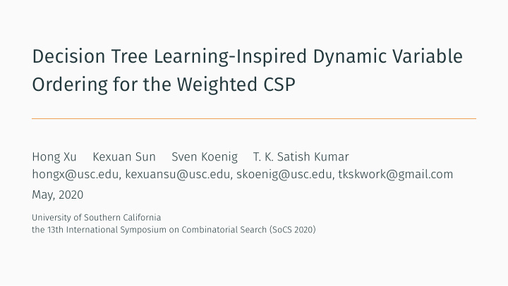 decision tree learning inspired dynamic variable ordering
